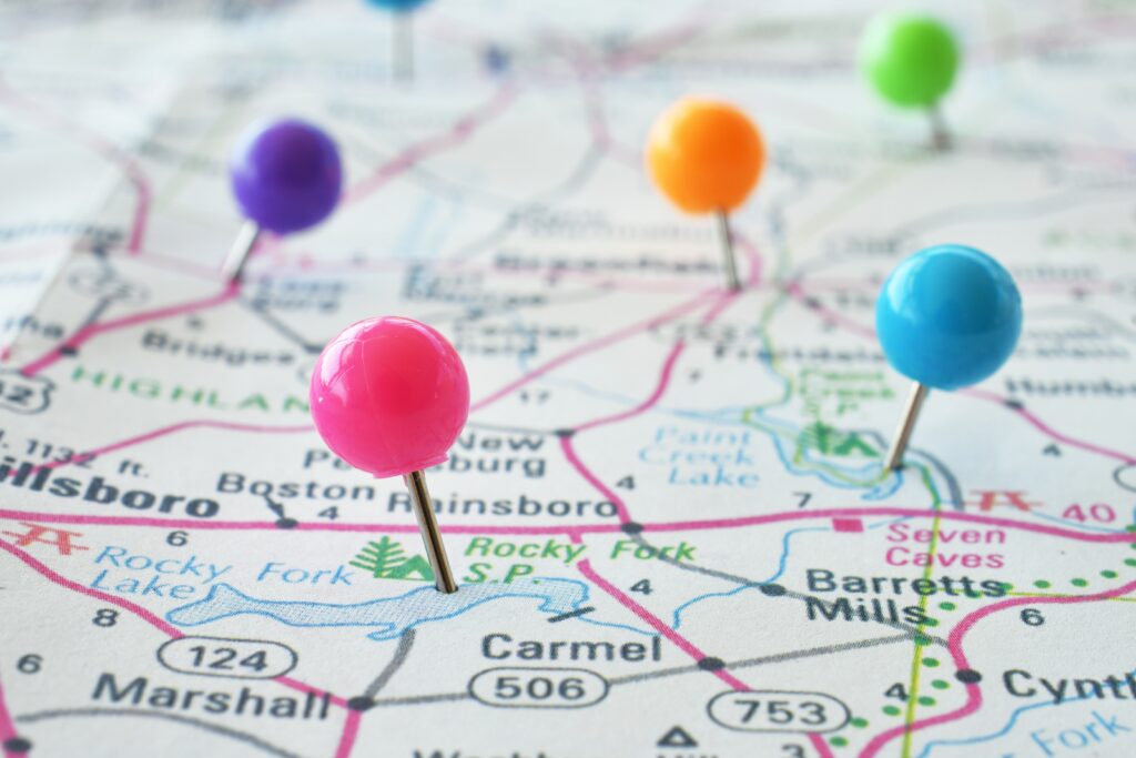 colorful pushpins map